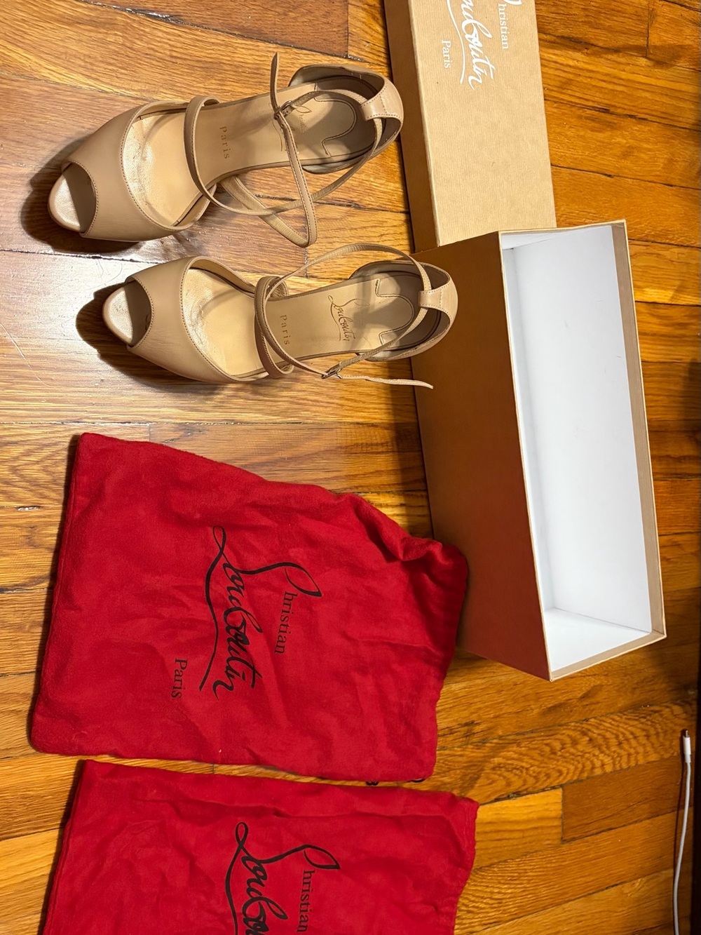 Christian Louboutin Beige Open-Toe Ankle Strap Sandals